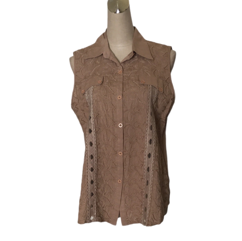 Joy & Co Button Down Sleeveless Blouse Sz L